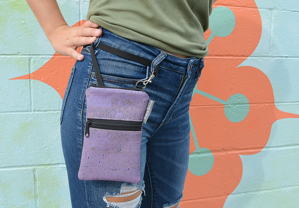 Short Zip Phone Bag - Wristlet Converts to Cross Body Purse - Mini Wild Flowers Fabric