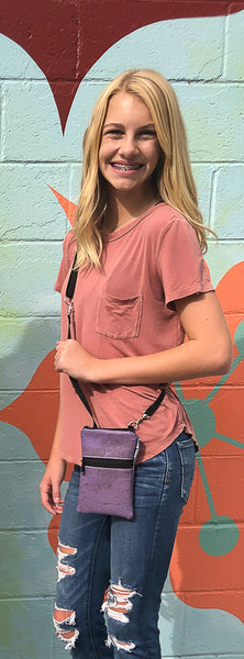 Short Zip Phone Bag - Wristlet Converts to Cross Body Purse - Winter Pink Fabric