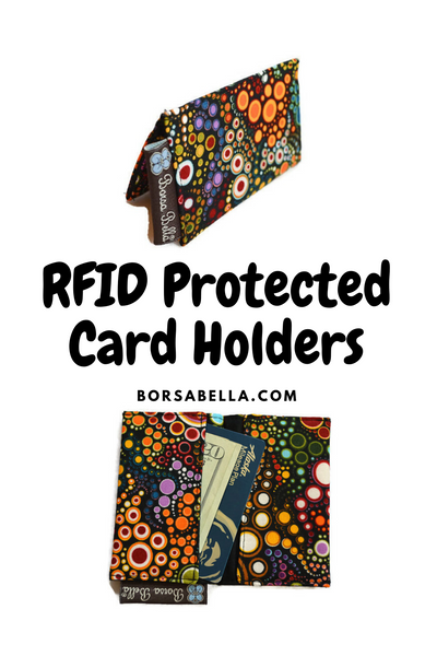 Card Holder RFID Protected -   Colorful Puppy Party Fabric