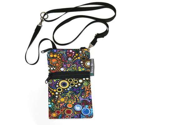 Short Zip Phone Bag - Wristlet Converts to Cross Body Purse - Happy Fabric