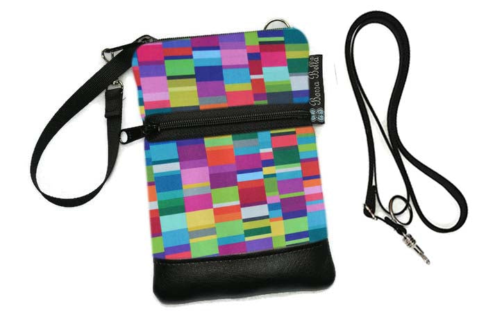 Short Zip Phone Bag - Wristlet Converts to Cross Body Purse - Groovy Garden Fabric