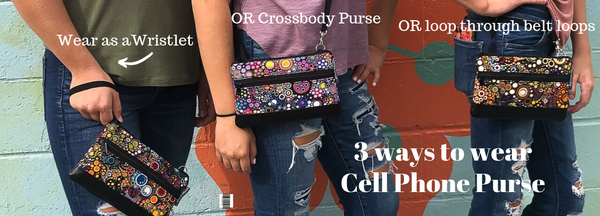 Deluxe Long Zip Phone Bag - Converts to Cross Body Purse - Mini Wild Flowers Fabric