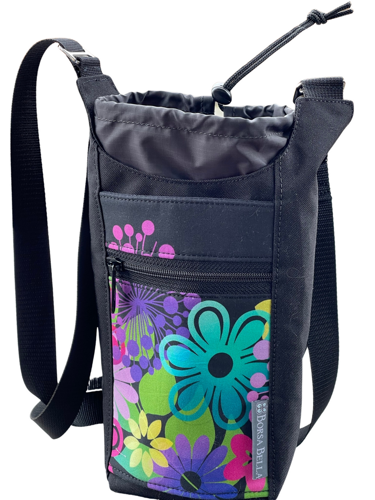 Water Bottle Crossbody Bag Day Drinker Groovy Garden Pocket