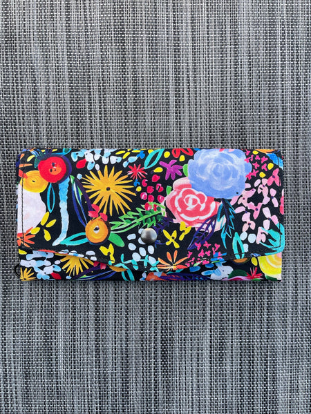 Wallet - Slim Large Wallet - Light Weight - Painted Petals Fabric