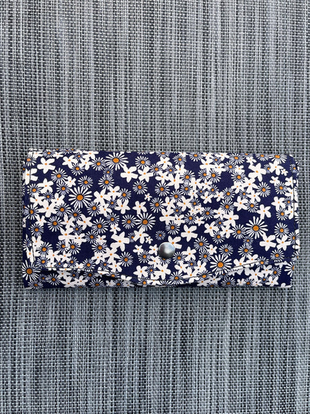 Wallet - Slim Large Wallet - Light Weight - Navy Daisy Fabric